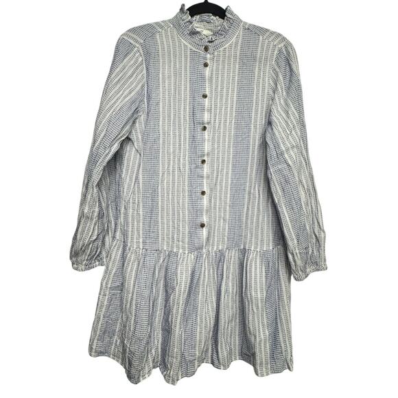 H&M Women’s Small Blue White Striped Button Front Tunic Dress Peplum Hem Cottage - Picture 1 of 8